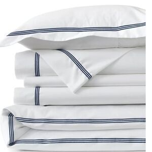 Land’s End Supima Cotton 400 Count duvet cover White Gray Fog stripe King size